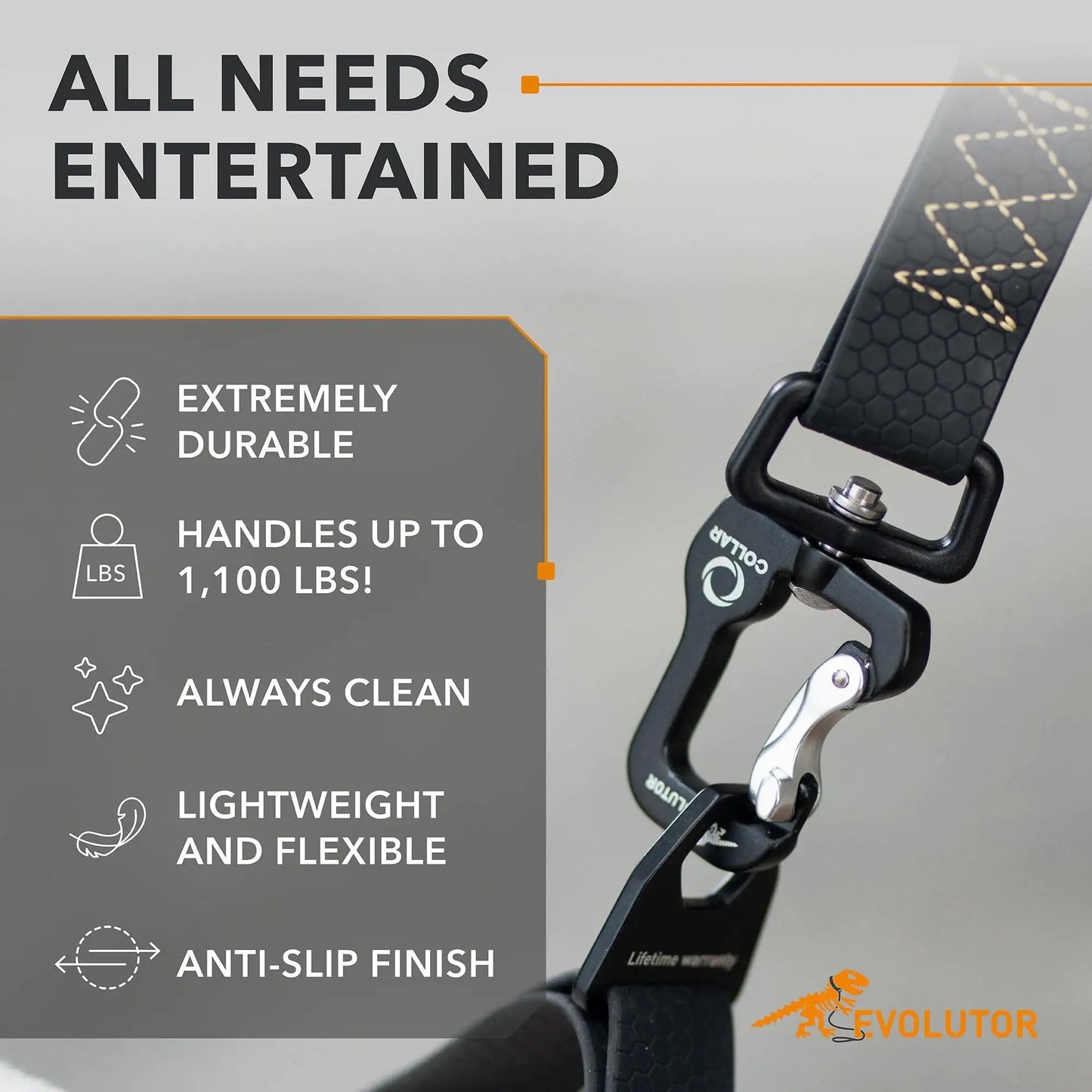 Black Extra Heavy Duty Dog Leash 4 Ft x 1 in